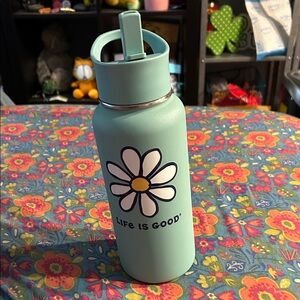 Life is Good Water Bottle with Daisy Design